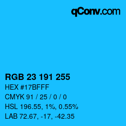 Color code: RGB 23 191 255 | qconv.com