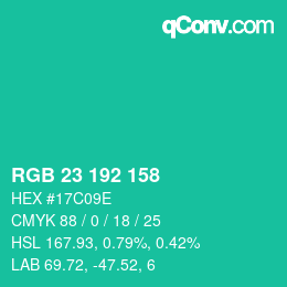 颜色代码: RGB 23 192 158 | qconv.com