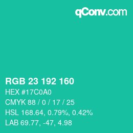 Color code: RGB 23 192 160 | qconv.com