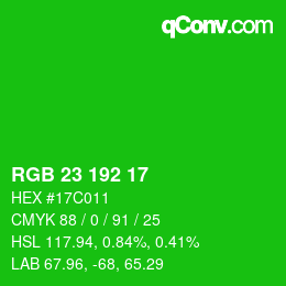 颜色代码: RGB 23 192 17 | qconv.com