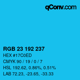 カラーコード: RGB 23 192 237 | qconv.com