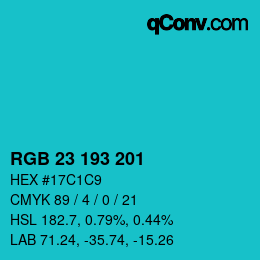 Color code: RGB 23 193 201 | qconv.com
