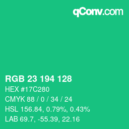 カラーコード: RGB 23 194 128 | qconv.com