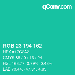 Color code: RGB 23 194 162 | qconv.com