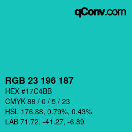 Color code: RGB 23 196 187 | qconv.com