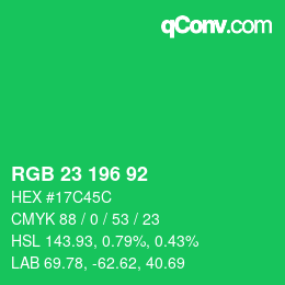 颜色代码: RGB 23 196 92 | qconv.com