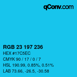 カラーコード: RGB 23 197 236 | qconv.com