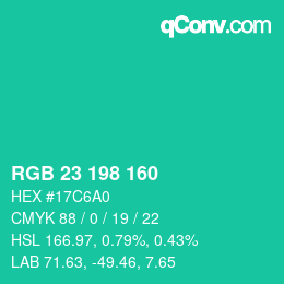 Color code: RGB 23 198 160 | qconv.com