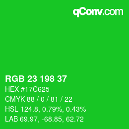 カラーコード: RGB 23 198 37 | qconv.com