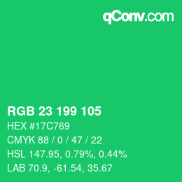 カラーコード: RGB 23 199 105 | qconv.com