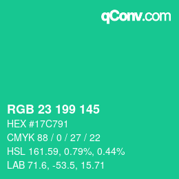 Color code: RGB 23 199 145 | qconv.com