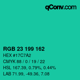 颜色代码: RGB 23 199 162 | qconv.com