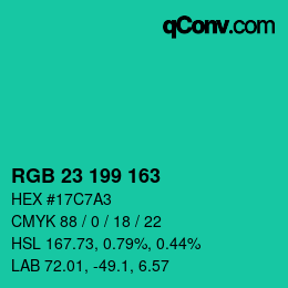 Color code: RGB 23 199 163 | qconv.com