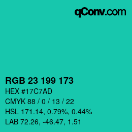 Color code: RGB 23 199 173 | qconv.com
