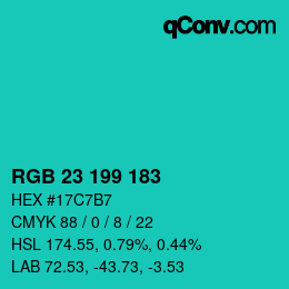 Color code: RGB 23 199 183 | qconv.com
