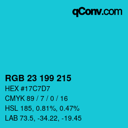 カラーコード: RGB 23 199 215 | qconv.com