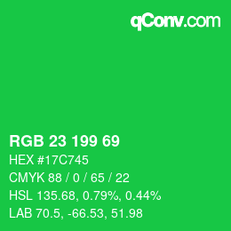 カラーコード: RGB 23 199 69 | qconv.com