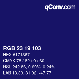 Color code: RGB 23 19 103 | qconv.com