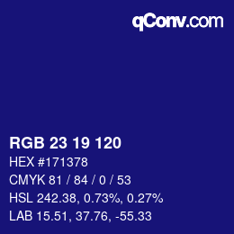 カラーコード: RGB 23 19 120 | qconv.com