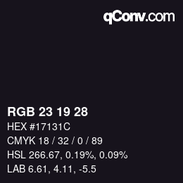 颜色代码: RGB 23 19 28 | qconv.com