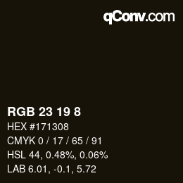 カラーコード: RGB 23 19 8 | qconv.com