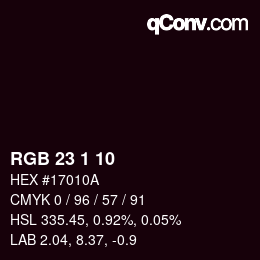 カラーコード: RGB 23 1 10 | qconv.com