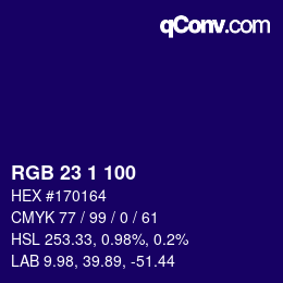 Color code: RGB 23 1 100 | qconv.com