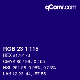 カラーコード: RGB 23 1 115 | qconv.com