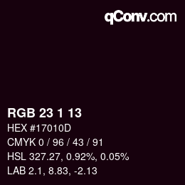 カラーコード: RGB 23 1 13 | qconv.com