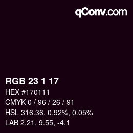 カラーコード: RGB 23 1 17 | qconv.com