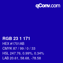 Color code: RGB 23 1 171 | qconv.com