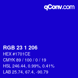 Color code: RGB 23 1 206 | qconv.com