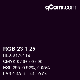 颜色代码: RGB 23 1 25 | qconv.com
