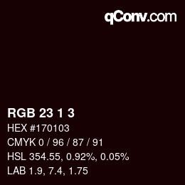 カラーコード: RGB 23 1 3 | qconv.com