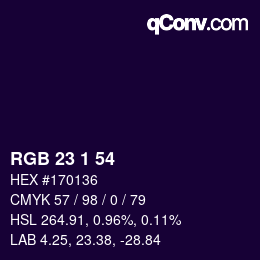カラーコード: RGB 23 1 54 | qconv.com