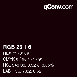 カラーコード: RGB 23 1 6 | qconv.com