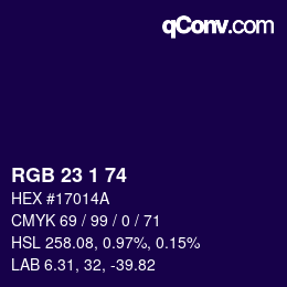 カラーコード: RGB 23 1 74 | qconv.com