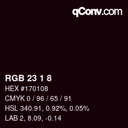 カラーコード: RGB 23 1 8 | qconv.com