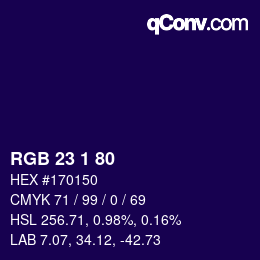 カラーコード: RGB 23 1 80 | qconv.com