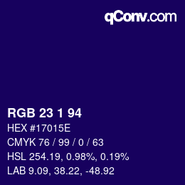 カラーコード: RGB 23 1 94 | qconv.com