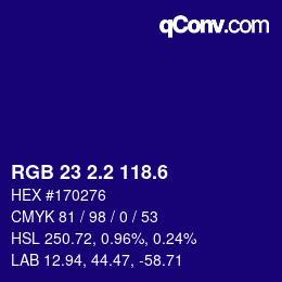 カラーコード: RGB 23 2.2 118.6 | qconv.com