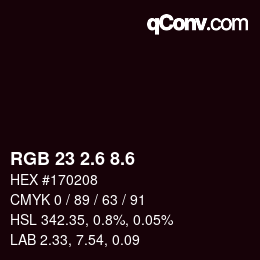 カラーコード: RGB 23 2.6 8.6 | qconv.com