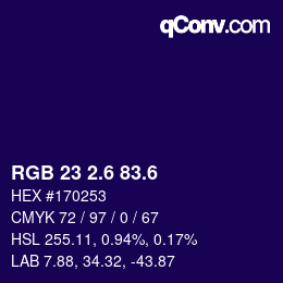 カラーコード: RGB 23 2.6 83.6 | qconv.com