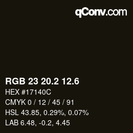 カラーコード: RGB 23 20.2 12.6 | qconv.com