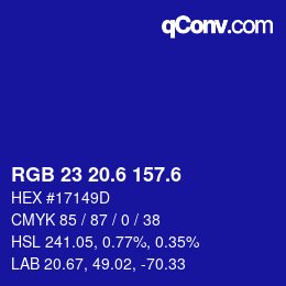 カラーコード: RGB 23 20.6 157.6 | qconv.com
