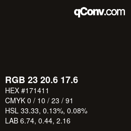 カラーコード: RGB 23 20.6 17.6 | qconv.com