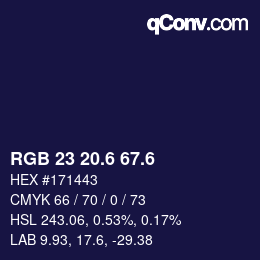 カラーコード: RGB 23 20.6 67.6 | qconv.com