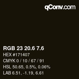 カラーコード: RGB 23 20.6 7.6 | qconv.com