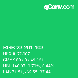 カラーコード: RGB 23 201 103 | qconv.com