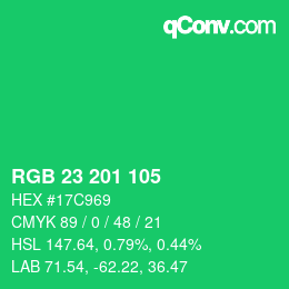 カラーコード: RGB 23 201 105 | qconv.com